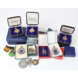 Fobs / medals, 1x 9ct Gold, silver hallmarked x13, mostly linked to the Suffolk County Football