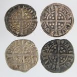 Edward I Canterbury silver pennies (4): Class 3 VF, Class 4a GF, Class 4c GF, and Class 4c/d,