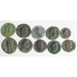 Late Roman Imperial bronzes, these of mixed module x 10, better than the norm, average VF [10]