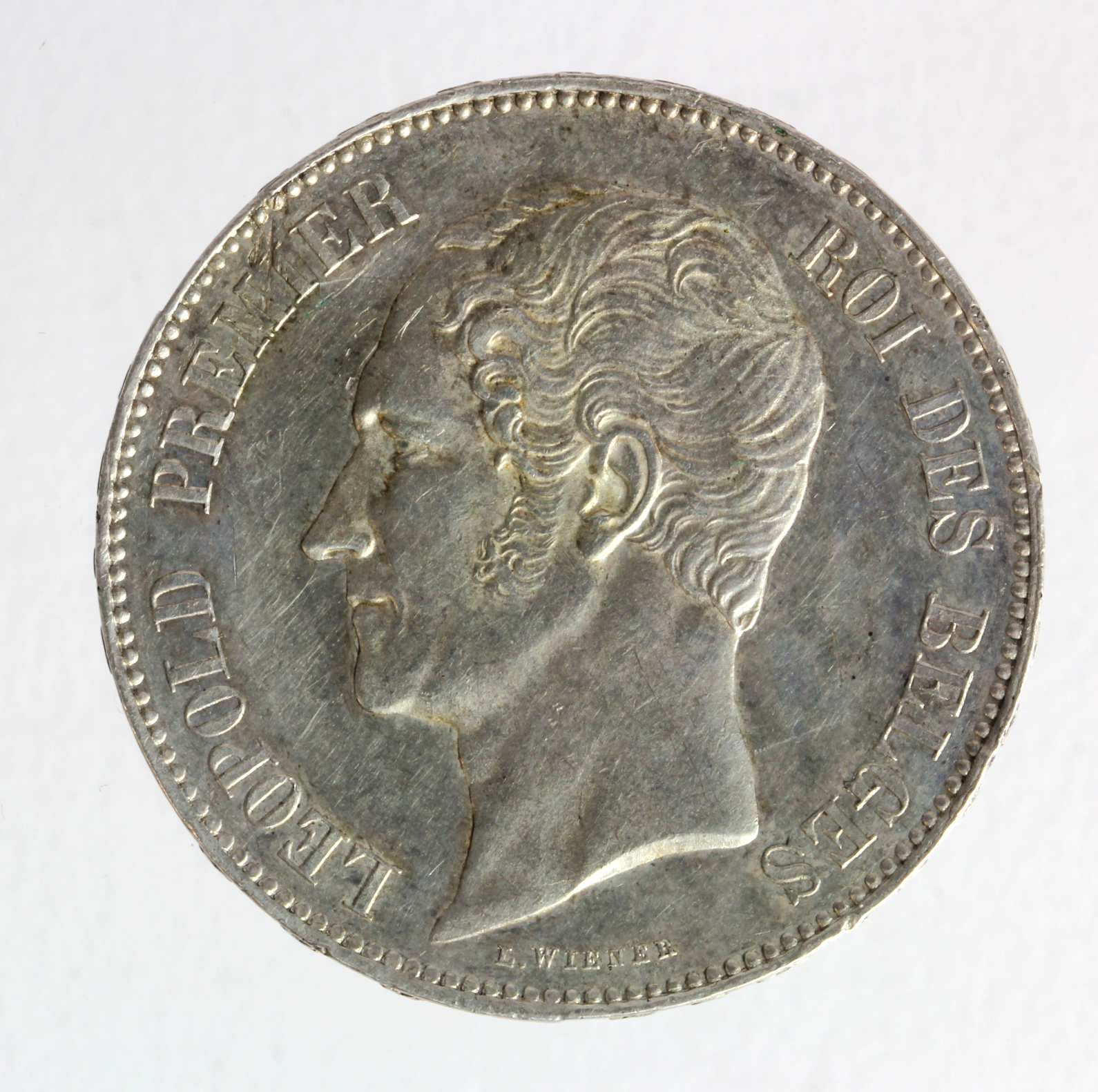 Belgium silver 5 Francs 1850, dot above date, KM# 17, EF