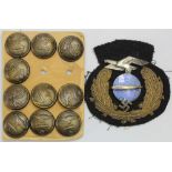 German Nazi Zeppelin Cap Badge and Zeppelin Buttons x10.