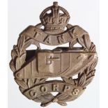 Badge a WW1 Tank Corps Officers bronze cap badge