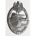 German WW2 Panzer Assault badge in silver grade, solid example