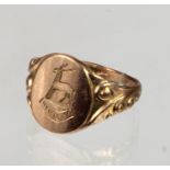 Herts Yeomanry gold plated small ring engraved on the front with a deer and the words "Herts,Y.".