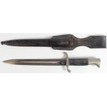 German WW2 Short Parade Bayonet with metal scabbard & leather frog - blade marked Paul Seilheimer,