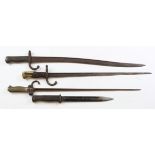 Bayonets - French 1874 Gras Epee, no Scabbard, rusted. French Model 1866 Sabre Bayonet, no Scabbard.