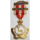 Herts. Imperial Lodge No. 3192, 9ct. gold Masonic medal. On the ribbon it has 2 silver-gilt bars