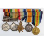 Group mounted as worn - QSA with bars CC/Tr/Witt (5689 Pte W Cunningham 1: L.N.Lanc Regt M.I.),