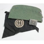 German SS side cap with SS belt buckle together with a SS Pennant.