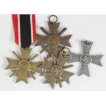 German Nazi Merit Cross Medal with Swords x3, one maker marked '95', and without Swords x1. All