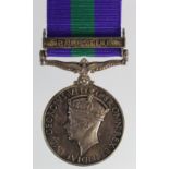 GSM GVI with Palestine clasp to (4123540 Pte W A Hutson Cheshire Regt).