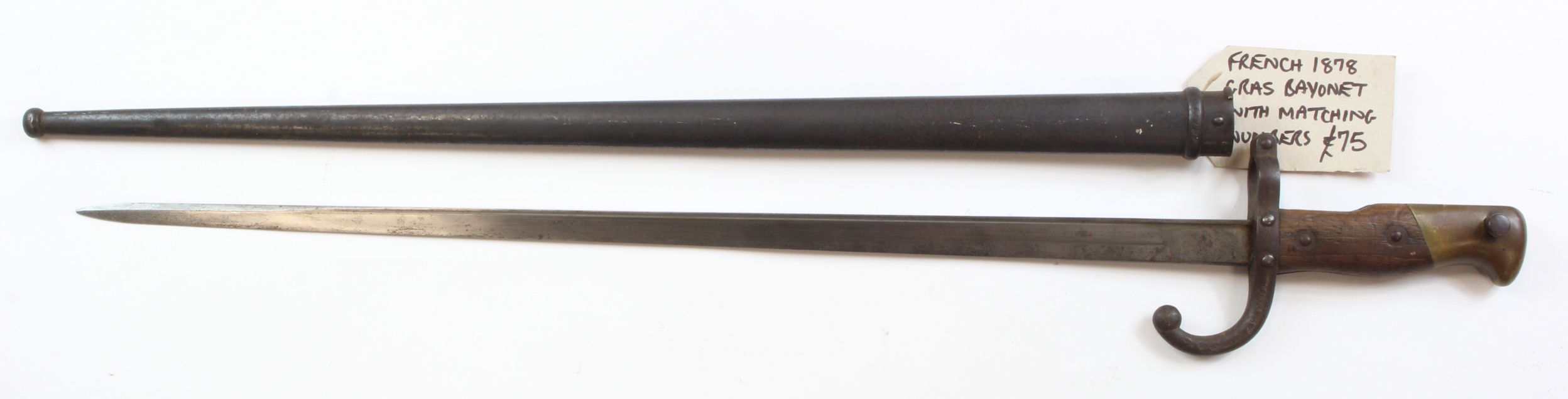 Bayonet - French Model 1874 Gras Epee by scarce maker 'Deny Paris' and dated 1878. In its steel