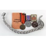 German Nazi Luftschutz Medal with packet of issue, two pin badges 1933 & 1936, Spanish Blue Division