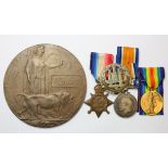 WW1 casualty group to include bronze memorial plaque named Bertie William Clarke 1914 Star,