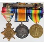 1914 Star Trio to 50822 Cpl E A H Wall RFA. (Sjt on pair). With tailors slip on Aug-Nov clasp, MIC