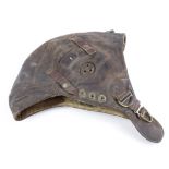 RAF early pattern C type flying helmet with leather toggle chin strap. The leather is in good