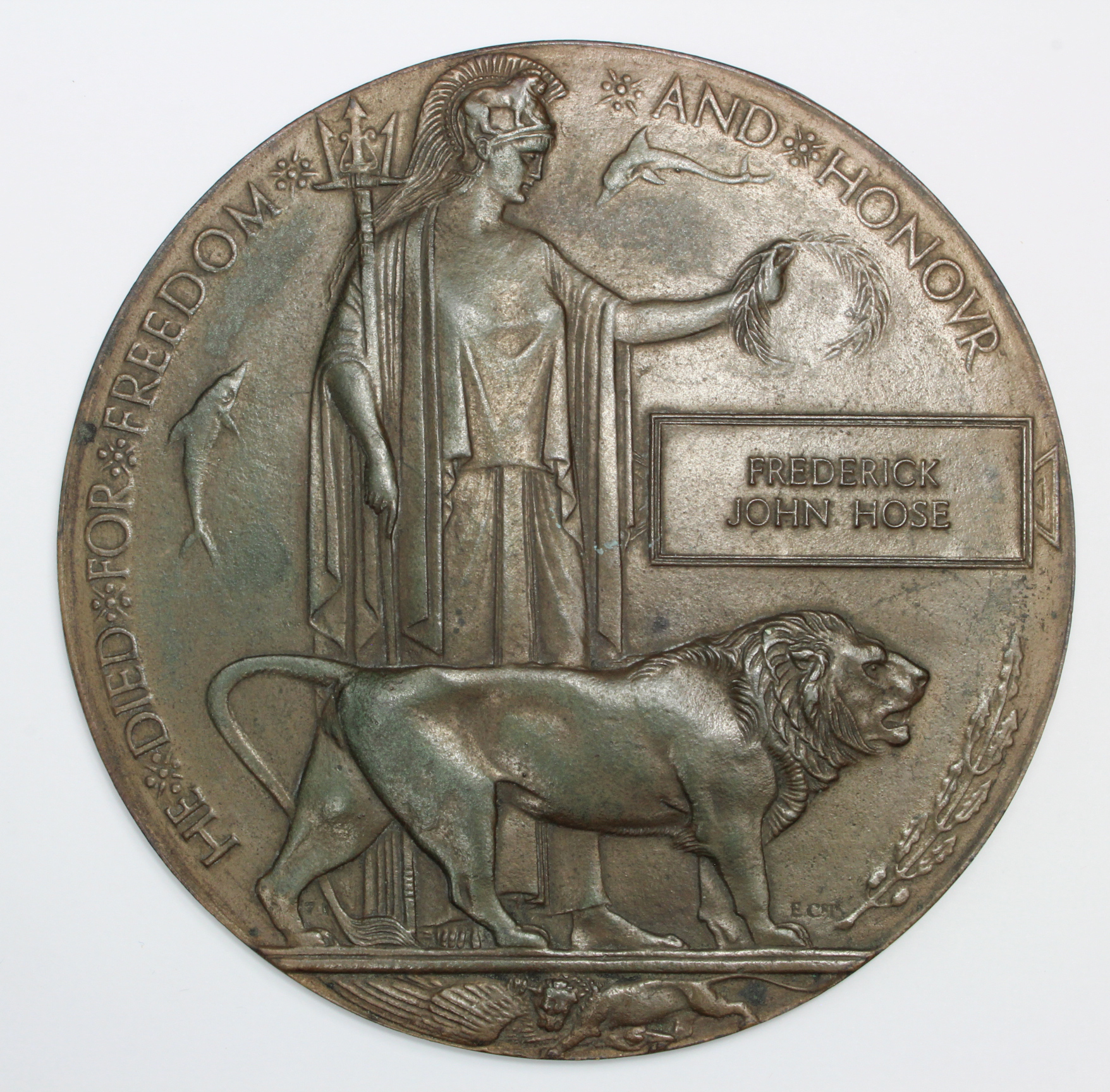 Memorial plaque with memorial scroll, grave photo, casualty letters all relating to R/38708 Rifleman