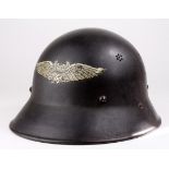 German Civil Defence helmet with leather lining and chin strap.