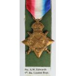 1915 Star to 2990 Pte A W Edwards 9-London Regt. Commissioned 2.Lieut, then Lieut and then to 3rd