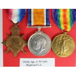 1915 Star Trio to 19602 Sjt J Wright H.L.I. Served 11th Bn. (3)