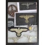 German Nazi various SS insignia with Anti Partisan Badge in small display case