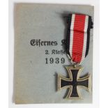 German Nazi Iron Cross 2nd Class maker marked '6', with packet of issue