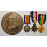 1915 casualty Trio and Death Plaque to SS/107716 Wilfred Hunter Davies, died 5.1.1915 HMS Vivid