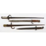 Bayonets - Gras Epee, no Scabbard, Mod 1874, rusted. A French Mod 1886 Epee in steel Scabbard.