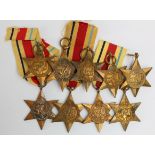 WW2 British Africa Star, mixed condition, mostly without ribbons (x9)