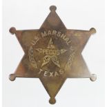 Sheriff badge - old version - U.S.A. Reads on the front U.S. Marshal - PECOS - TEXAS. Old pin