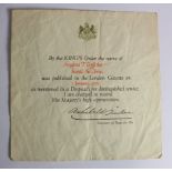 RAF Casualty MID certificate to 263393 F/Lieutenant Thomas Ellis Griffiths RAF died 17.11.1946.