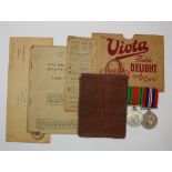 ATS Defence and War medals with soldiers service and paybook, ATS release book, service documents
