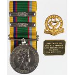 Cadet Forces Medal QE2 with two LS clasps to ribbon (WO.P.H.Barker ATC). Plus 2x badges