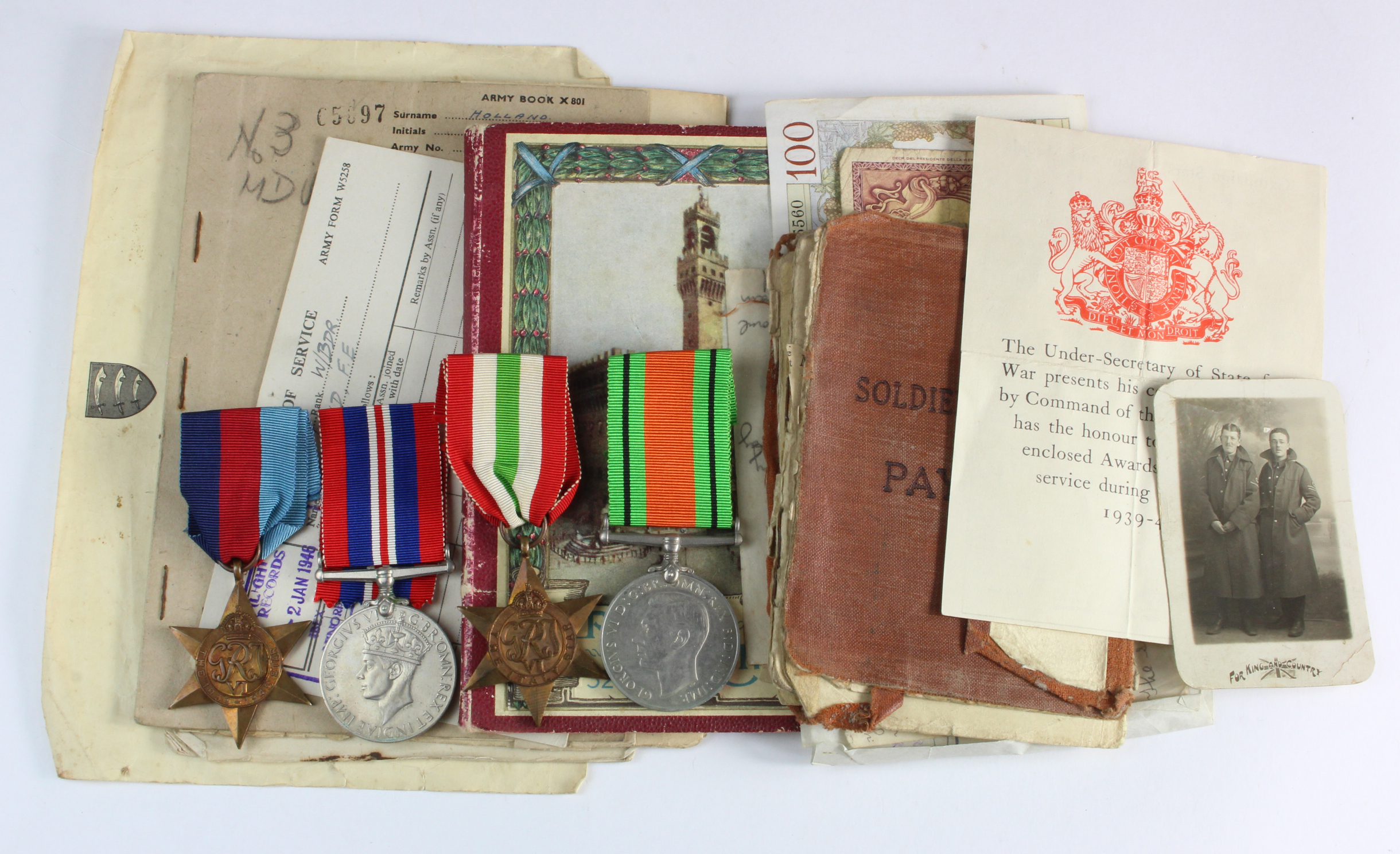 WW2 medal group of 4 to 1647769 W/BDR. F E Holland LAA, Royal Artillery. Comes with a good selection