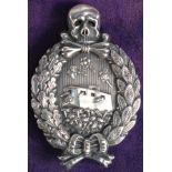 Imperial German Tank Assault badge, WW1, hollow version in silver (tested), housed in C E Juncker