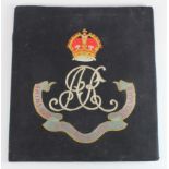 Queen's Own Oxfordshire Hussars embroidered picture of the Regimental badge