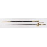 Sword - English Court Sword (19th Century?) slim, etched blade 31", brass hilt and guard. In its