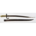 Bayonet - French Model 1886 Sabre Bayonet in its steel scabbard. Blade 22.5" made at Chatellerault