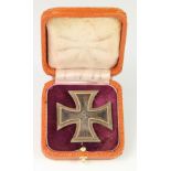 German Iron Cross WW2 1st class a scarce Shinkel type, small swastika & thin pin, in fitted case