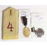 Imperial German shoulder epaulette, Honour Cross 1914-18 and Bund Veterans medal