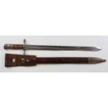 Bayonet - Swiss Model 1914 Schmidt Rubin Engineers Bayonet. Straight sawback blade 19". Ricasso