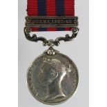 India General Service Medal with Burma 1887-89 clasp, engraved to (2126 Pte C O'Flynn 2nd Bn S.Wales