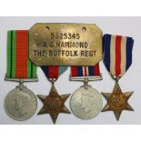 WW2 Casualty 1939-45 Star, F & G Star, Defence and War medals with named casualty slip and box and