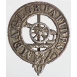 Badge, Victorian (prob), early Artillery unmarked silver badge/buckle. Reads on the front "mea