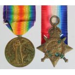 1914 Star and Victory Medal to 8885 Pte J F Roberts 2/Devon Regt. Killed In Action 9th Sept 1916.