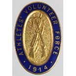 Athletes Volunteer Force, 1914, brass & enamel badge made by W.J. Carroll, London.