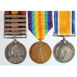 QSA with bars Tr/CC/OFS/SA01/SA02 (7494 Pte J Wright Vol Coy Ches Regt), BWM & Victory Medal (