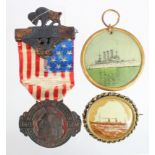 USA 2nd Cruiser Squadron celluloid & metal 1905 medal + a St. Louis ship badge and a 1901 34th Great