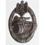 German Panzer Assault badge, white metal silver grade.