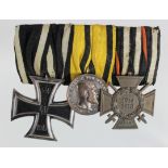 German Iron Cross 2nd Class WW1, Wurttemberg Military Merit Medal, and Honour Cross with Swords
